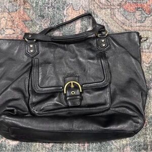 Vintage Coach Black Leather Tote Bag with Front Buckle